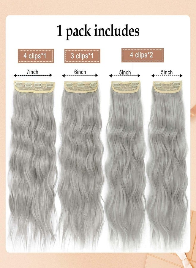 Perience 24 Inch Silver Gray Hair Extensions Clip ins for Women, Long Wavy Curly Clip on Hair Extensions, 4PCS Soft Natural Look Clip in Hair Extension for Women(60#, 24INCH) - Image 2